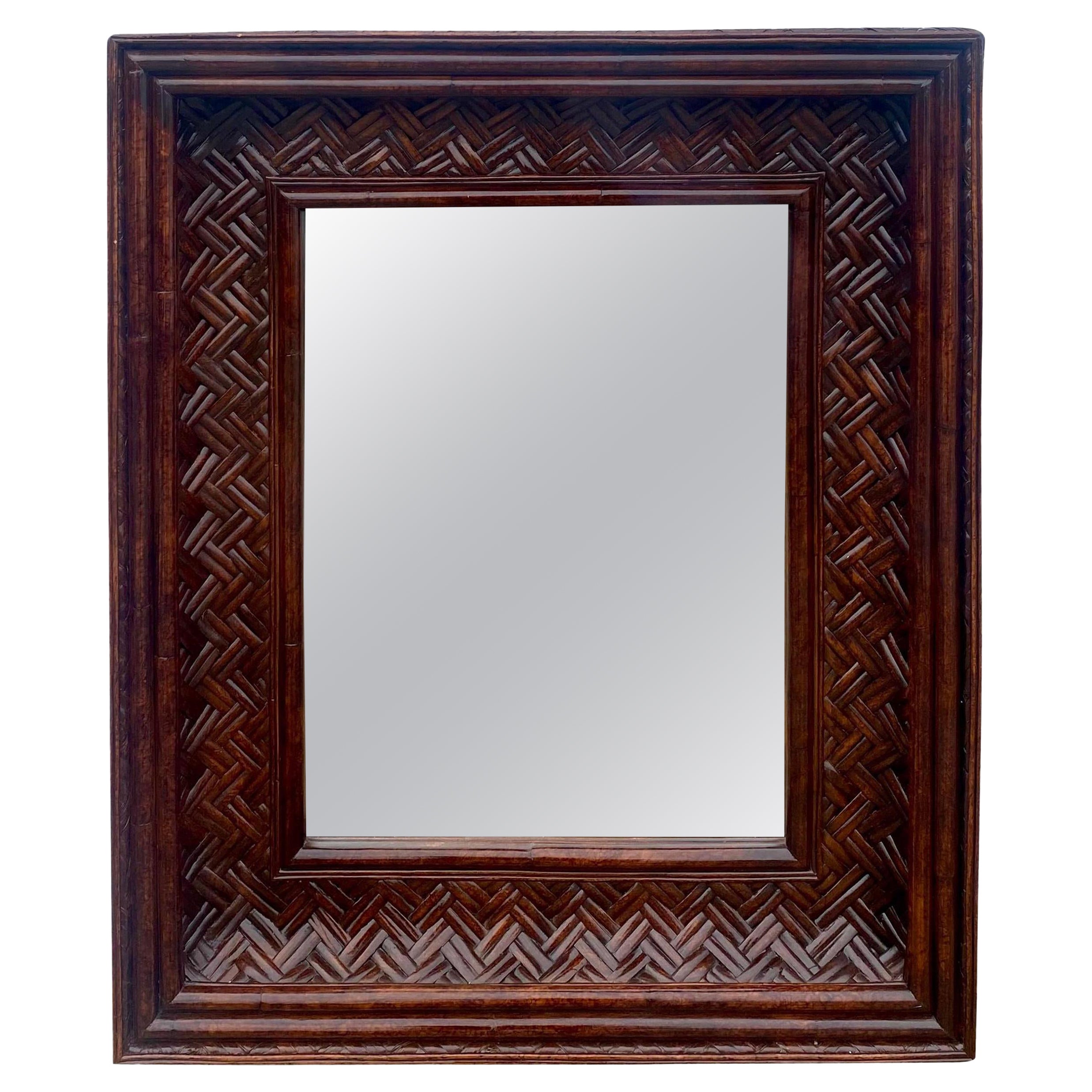 Vintage Coastal Woven Split Reed Mirror