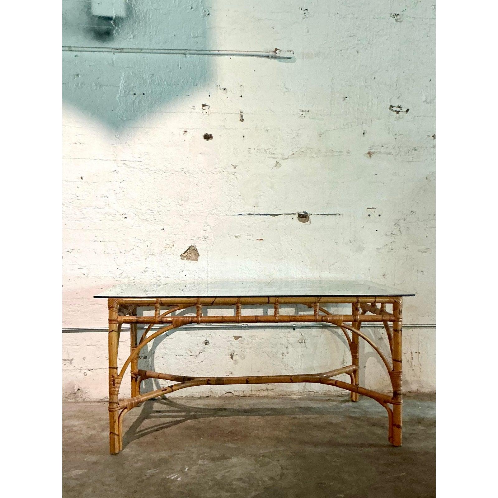 Philippine Vintage Coastal Wrapped Bamboo Dining Table For Sale