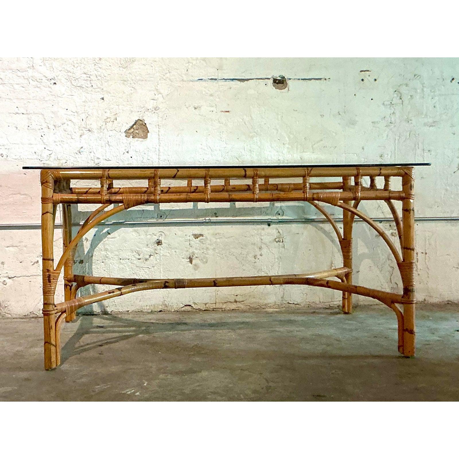 Vintage Coastal Wrapped Bamboo Dining Table In Good Condition For Sale In West Palm Beach, FL