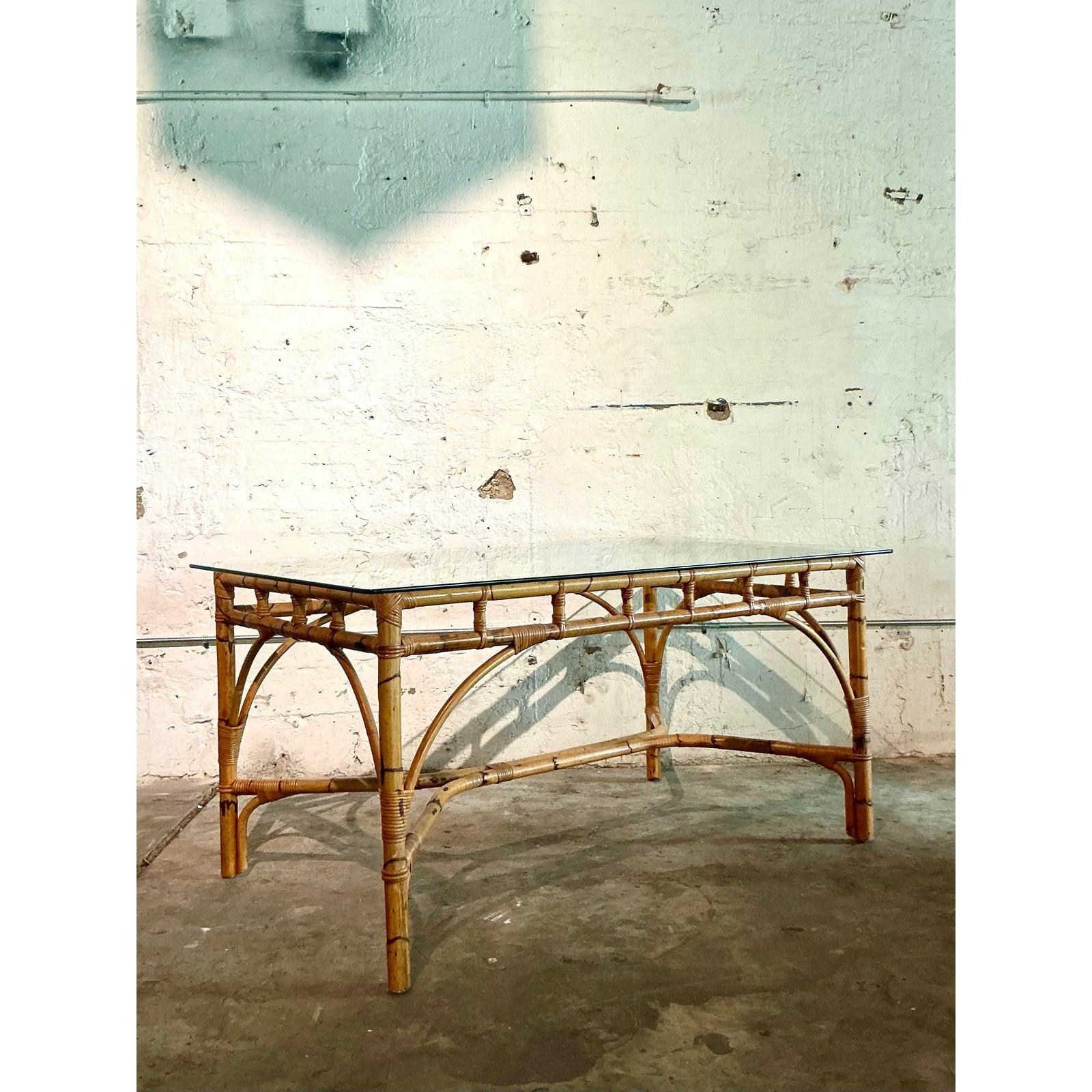 20th Century Vintage Coastal Wrapped Bamboo Dining Table For Sale