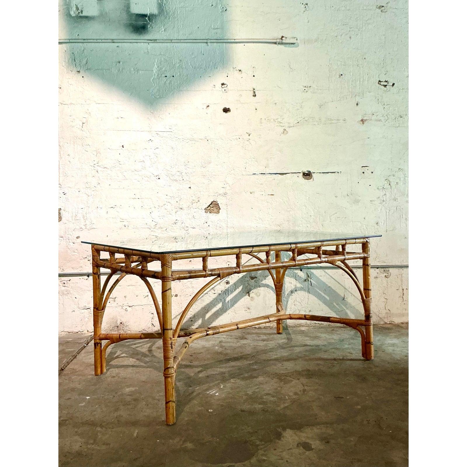 Vintage Coastal Wrapped Bamboo Dining Table For Sale 1