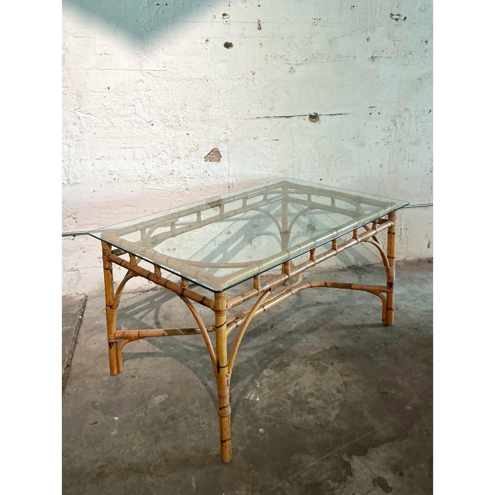 Vintage Coastal Wrapped Bamboo Dining Table For Sale 2