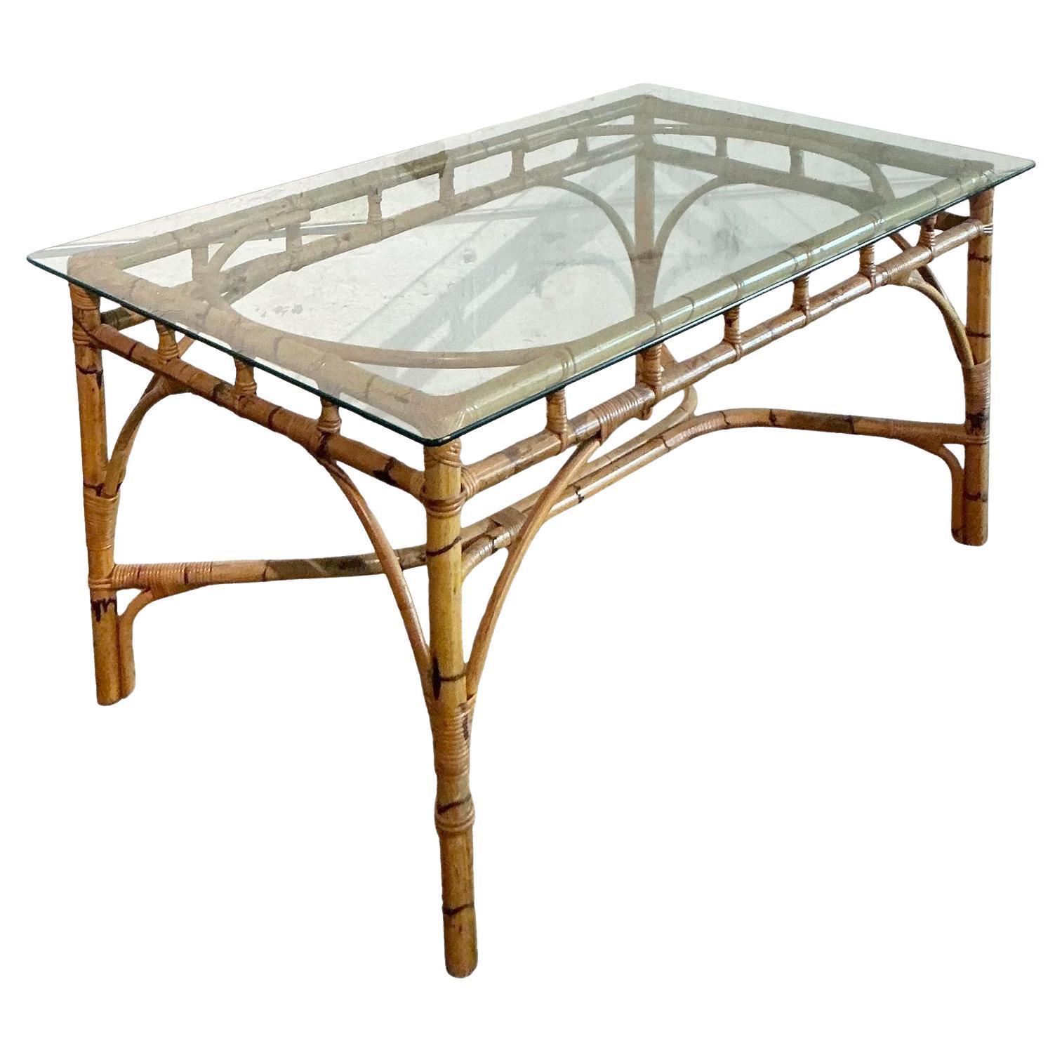 Vintage Coastal Wrapped Bamboo Dining Table For Sale