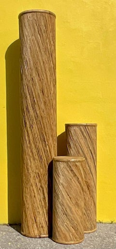 Vintage Coastal Wrapped Pencil Reed Pedestals - Satz von 3