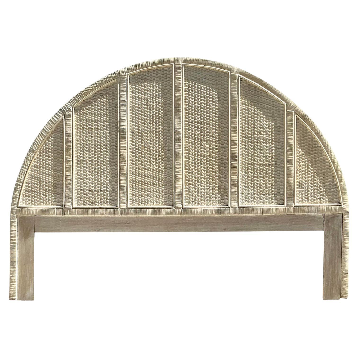 Vintage Coastal Wrapped Rattan Arched King Headboard