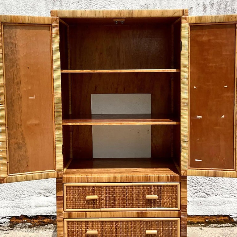 Vintage Coastal Wrapped Rattan Armoire at 1stDibs