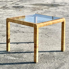 Vintage Coastal Wrapped Rattan Card Table After Billy Baldwin