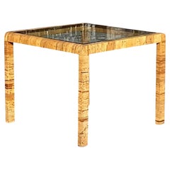 Vintage Coastal Wrapped Rattan Card Table After Billy Baldwin