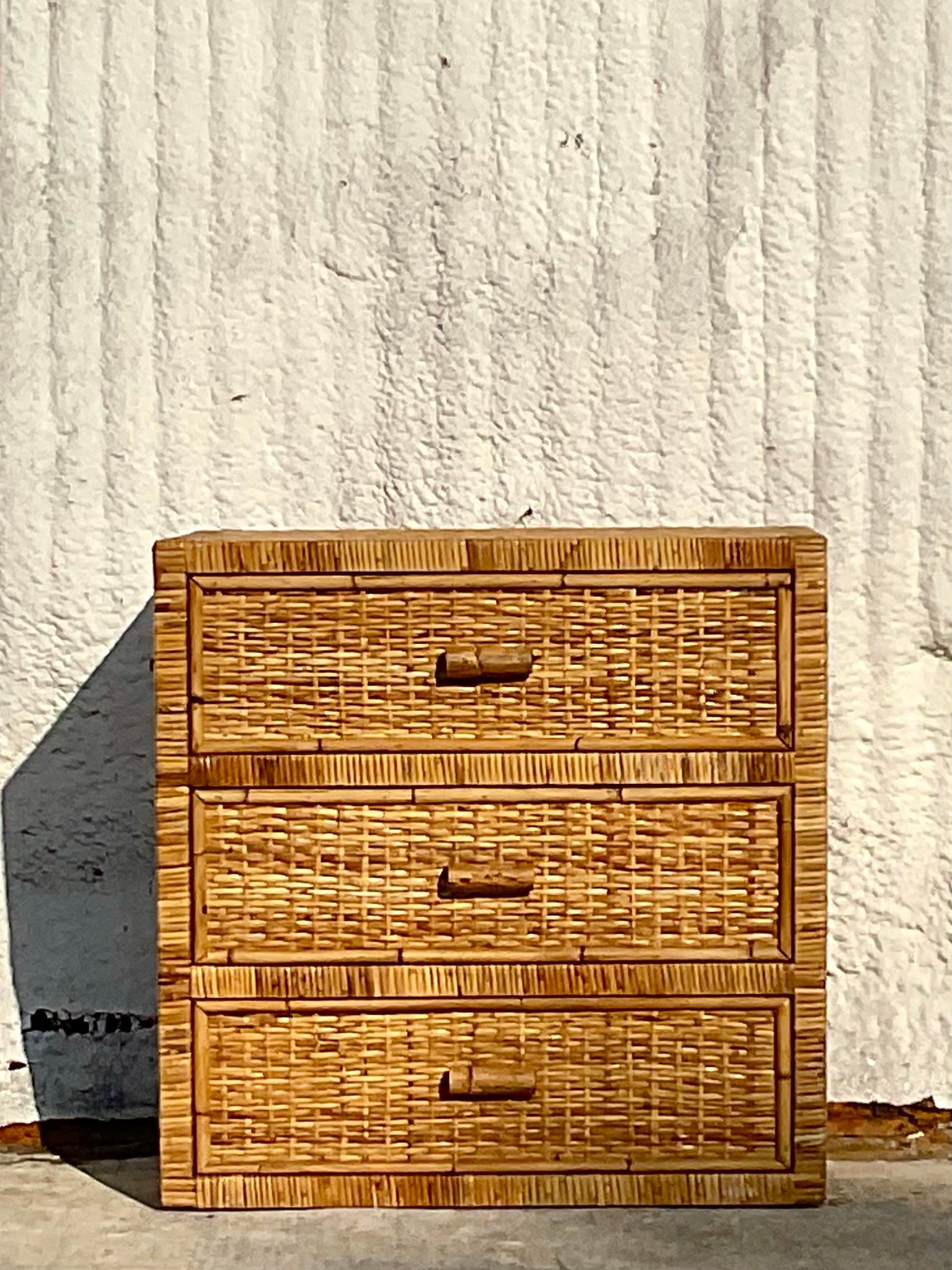 North American Vintage Coastal Wrapped Rattan Chest of Drawers