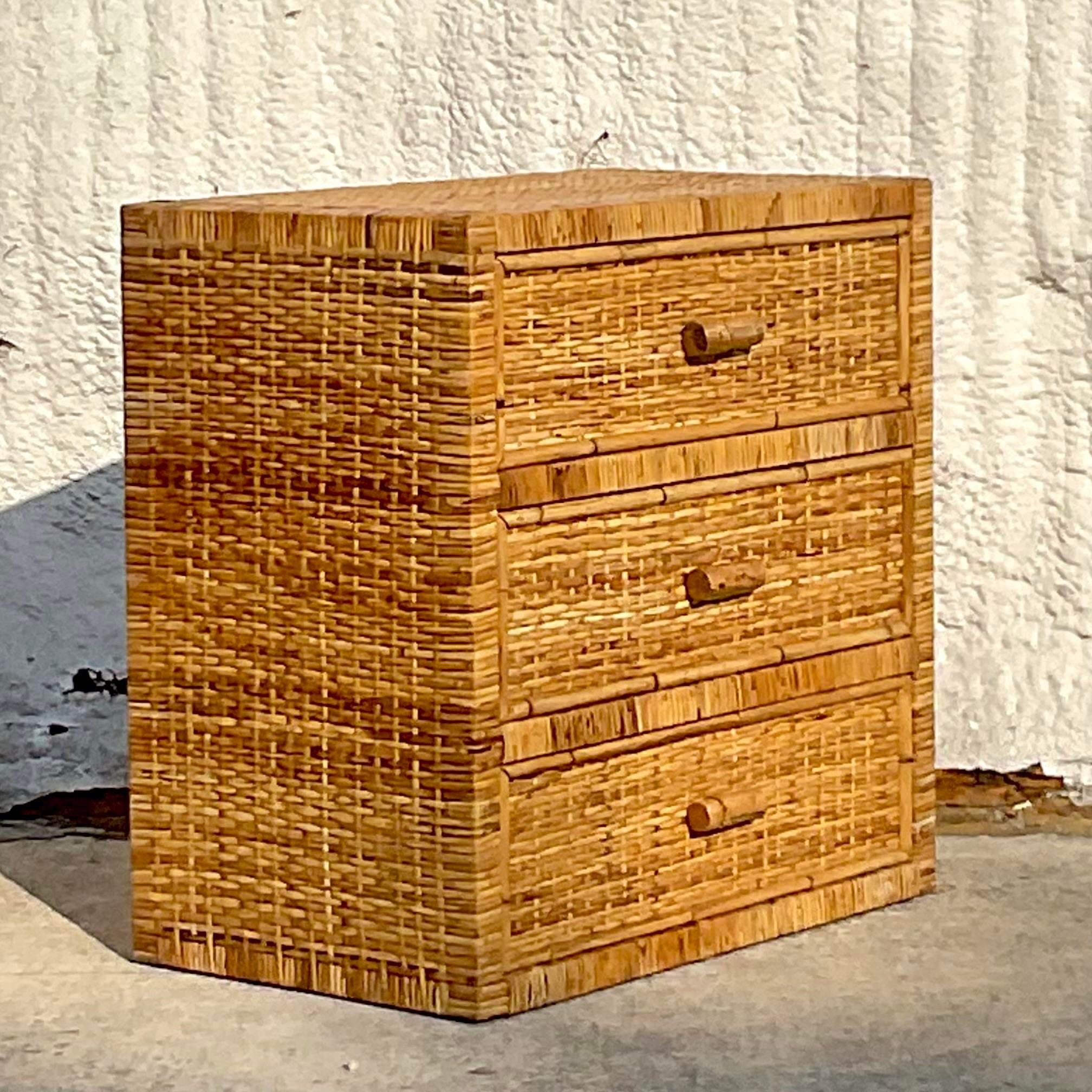 Vintage Coastal Wrapped Rattan Chest of Drawers In Good Condition In west palm beach, FL