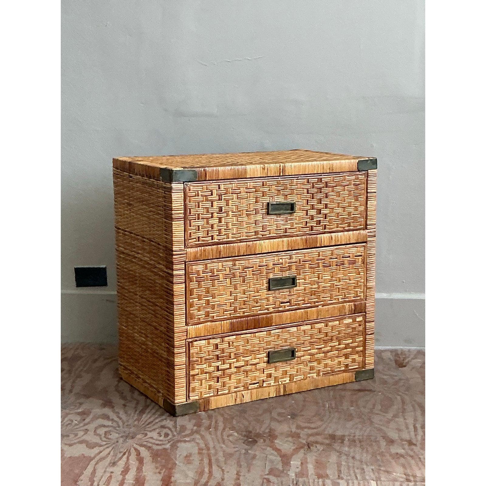 American Vintage Coastal Wrapped Rattan Chest of Drawers For Sale