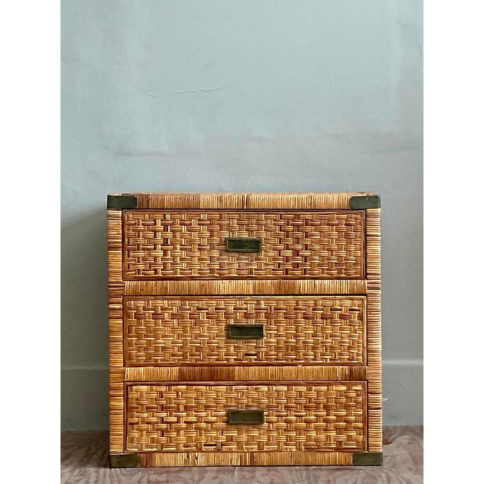 Vintage Coastal Wrapped Rattan Chest of Drawers In Good Condition For Sale In West Palm Beach, FL