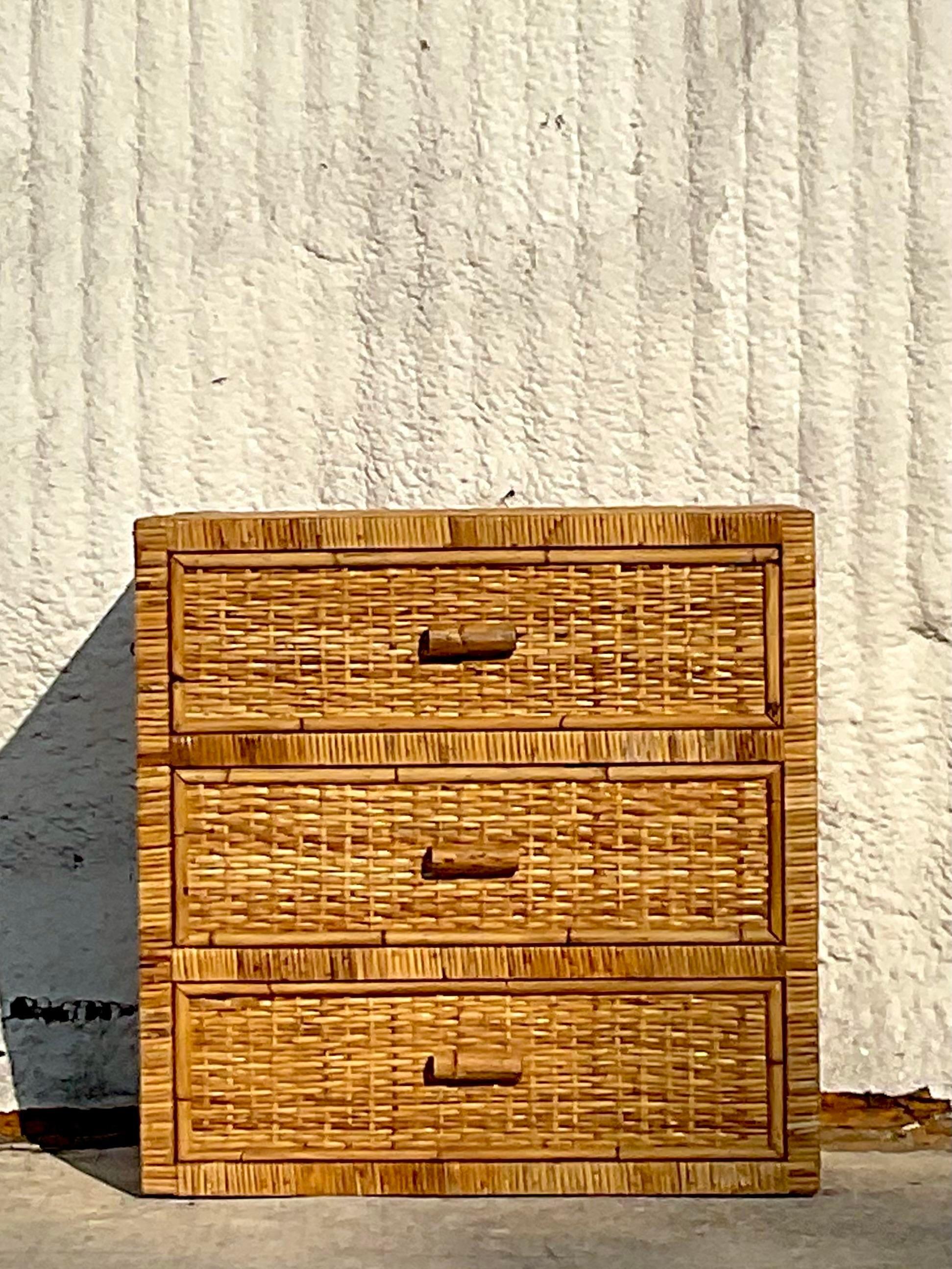 Vintage Coastal Wrapped Rattan Chest of Drawers 1