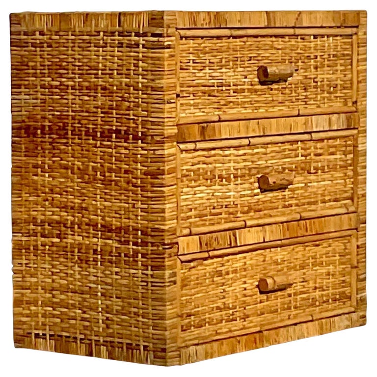 Vintage Coastal Wrapped Rattan Chest of Drawers For Sale at 1stDibs