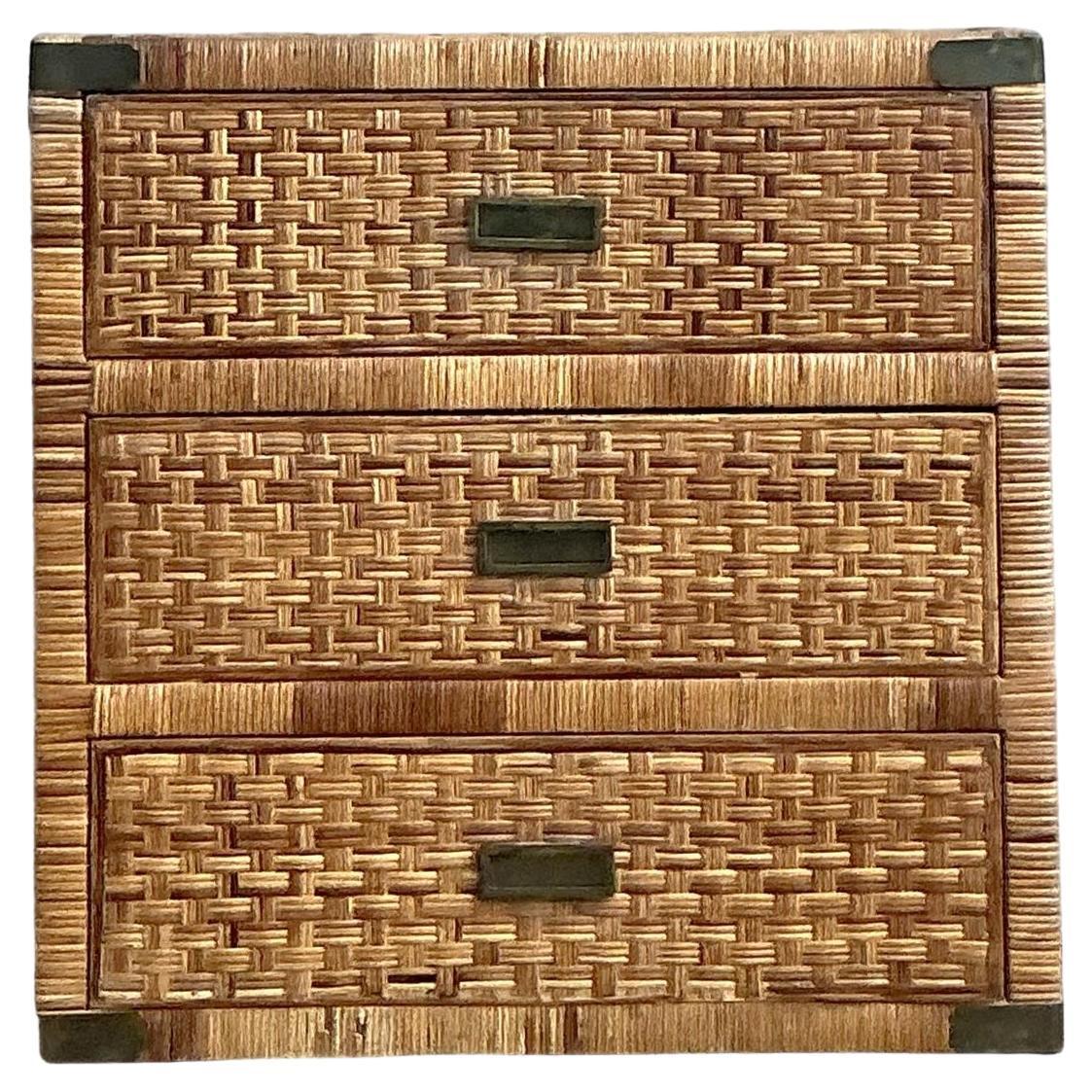 Vintage Coastal Wrapped Rattan Chest of Drawers
