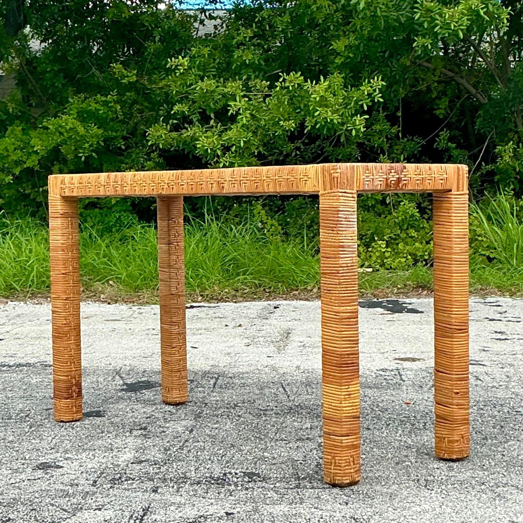 Vintage Coastal Wrapped Rattan Console Table After Bielecky Brothers For Sale 2