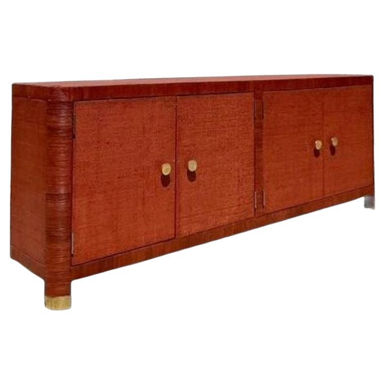 Vintage Coastal Wrapped Rattan Credenza For Sale