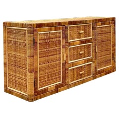 Vintage Coastal Wrapped Rattan Credenza