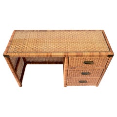 Vintage Coastal Wrapped Rattan Desk After Bielecky Brothers