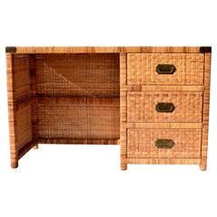 Vintage Coastal Wrapped Rattan Desk After Bielecky Brothers