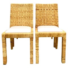 Vintage Coastal Wrapped Rattan Dining Chairs After Bielecky Brothers, Set of 4