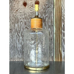 Vintage Coastal Wrapped Rattan Glass Lamp