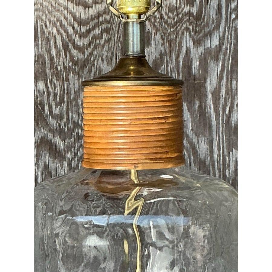 Américain Lampe d'époque en verre de rotin enveloppé de côte en vente