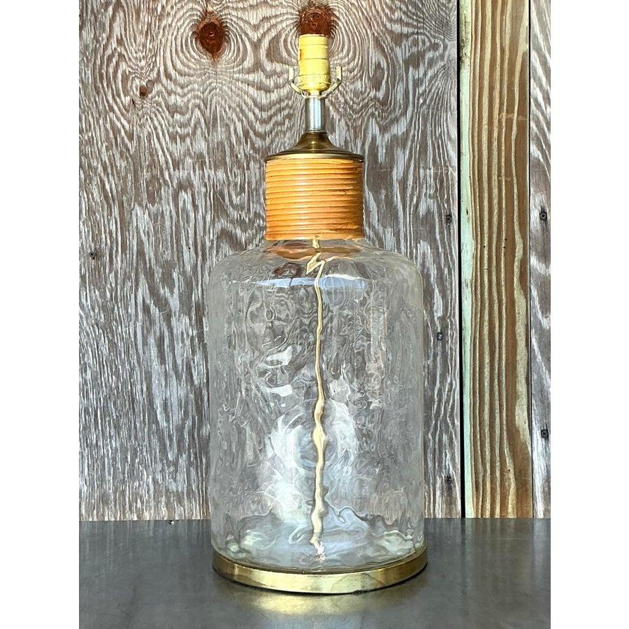 Lampe d'époque en verre de rotin enveloppé de côte Bon état - En vente à west palm beach, FL