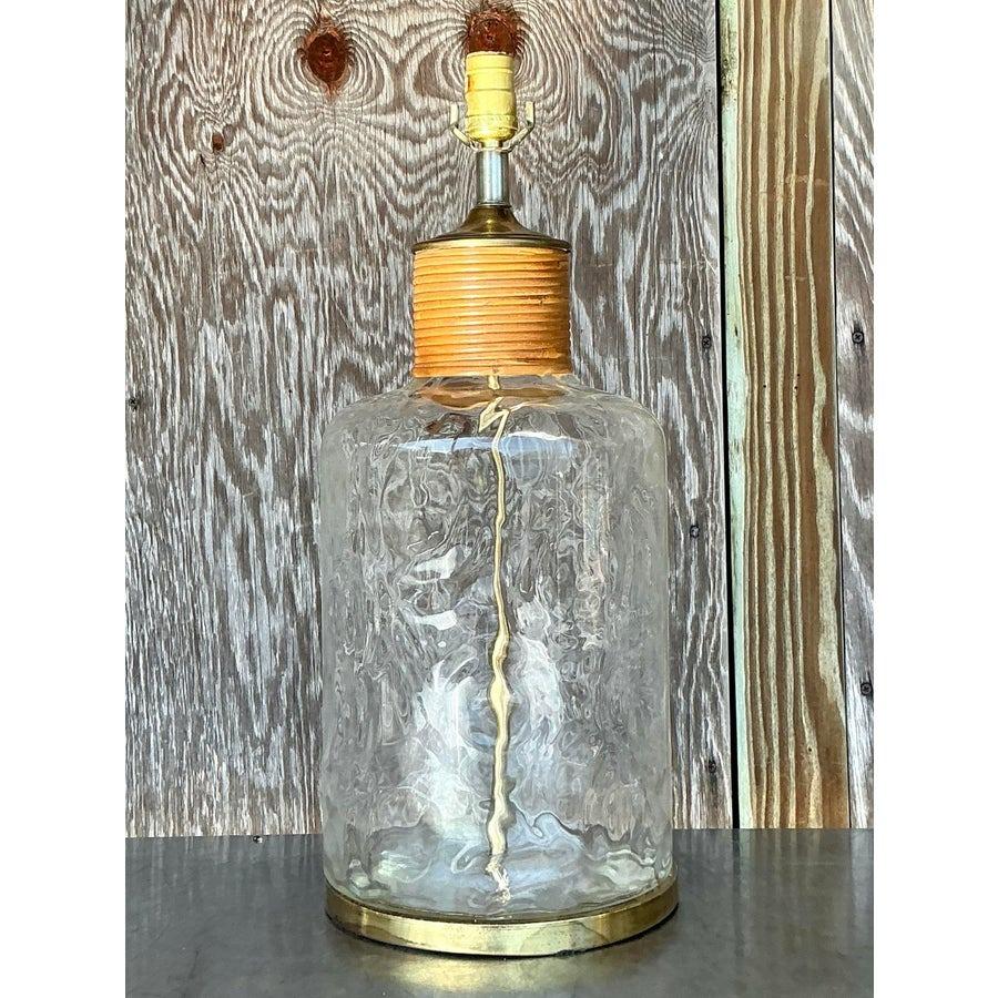 20ième siècle Lampe d'époque en verre de rotin enveloppé de côte en vente