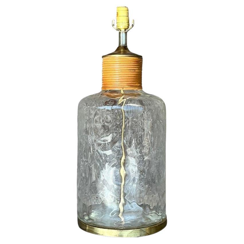 Vintage Coastal Wrapped Rattan Glass Lamp