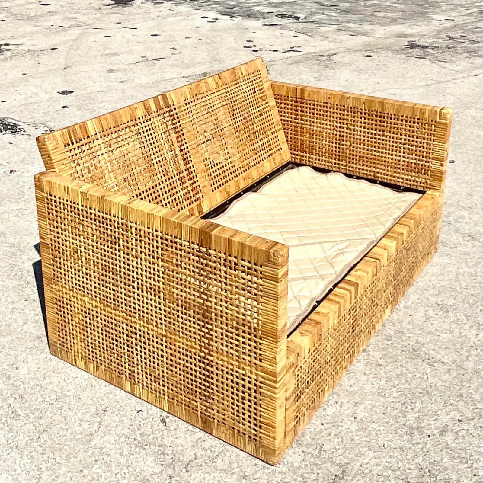 Vintage Coastal Wrapped Rattan Loveseat In Good Condition In west palm beach, FL