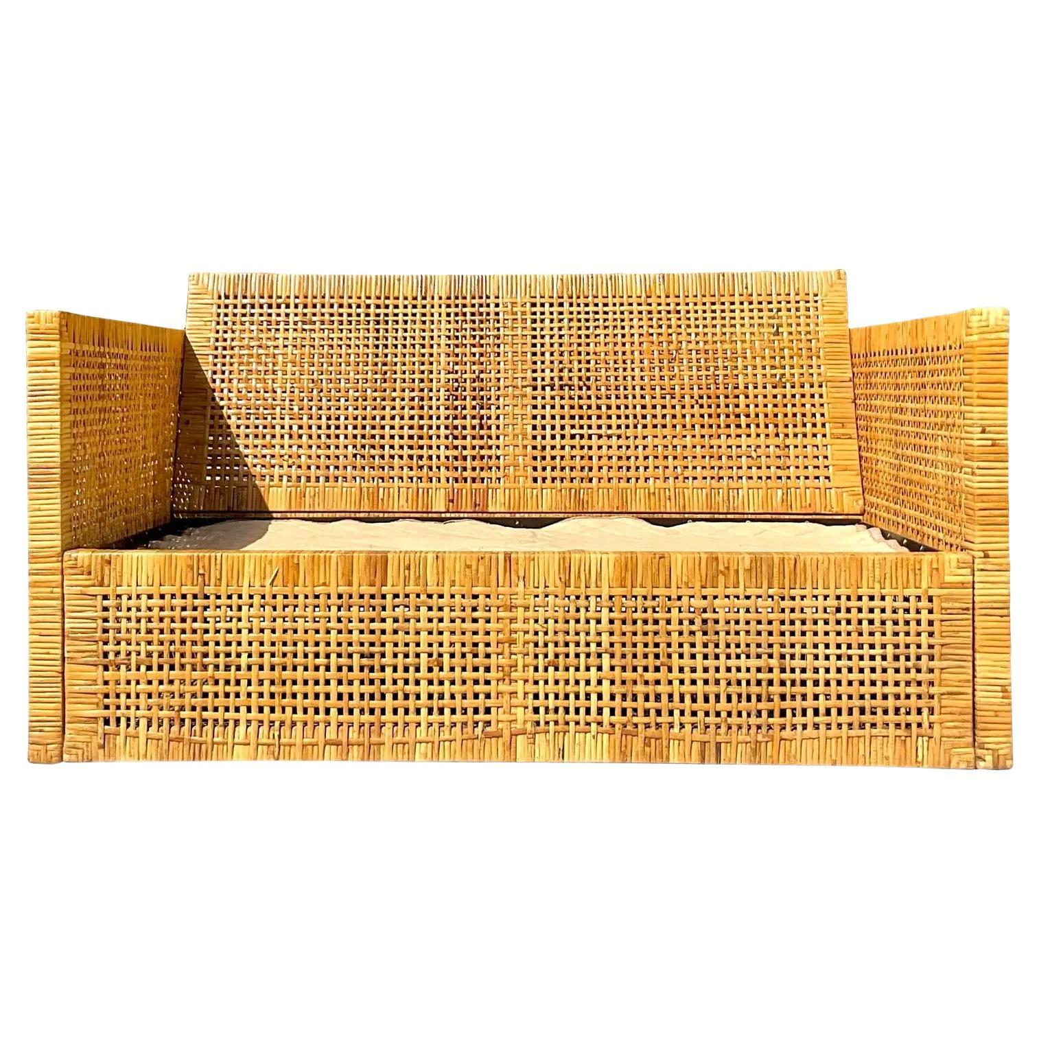 Vintage Coastal Wrapped Rattan Loveseat