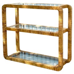 Vintage Coastal Wrapped Rattan Low Etagere