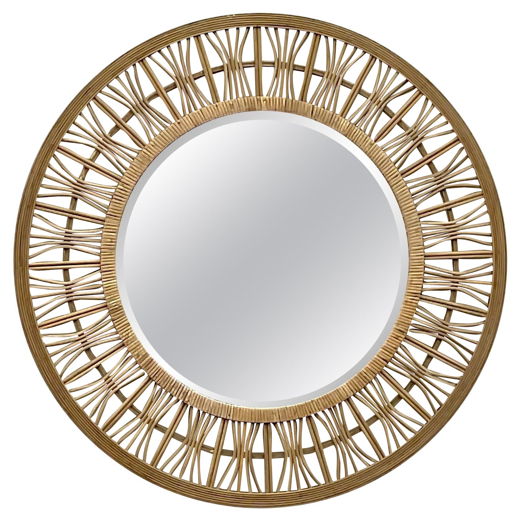 Specchio vintage in rattan intrecciato