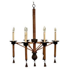 Vintage Coastal Wrapped Rattan Six Arm Chandelier