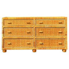 Vintage Coastal Wrapped Rattan Six Drawer Dresser