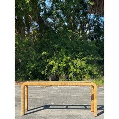 Vintage Coastal Wrapped Rattan Waterfall Console Table