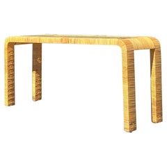 Vintage Coastal Wrapped Rattan Waterfall Console Table