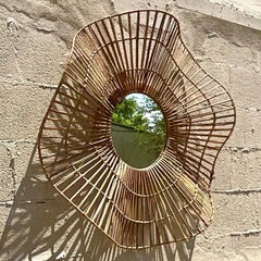Vintage Coastal Wrapped Rattan Wave Mirror