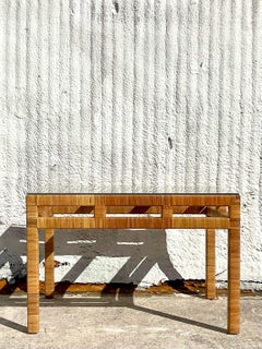 Vintage Coastal Wrapped Rattan Writing Desk