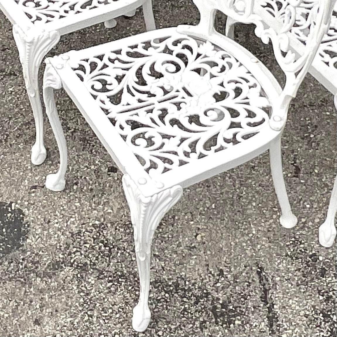 American Vintage Coastal Wrought Iron Garden Dining Chairs After Arthur Court - Set of 8