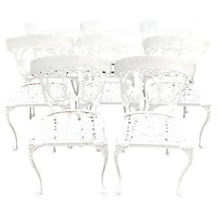 Vintage Coastal Wrought Iron Garden Dining Chairs After Arthur Court - Set of 8