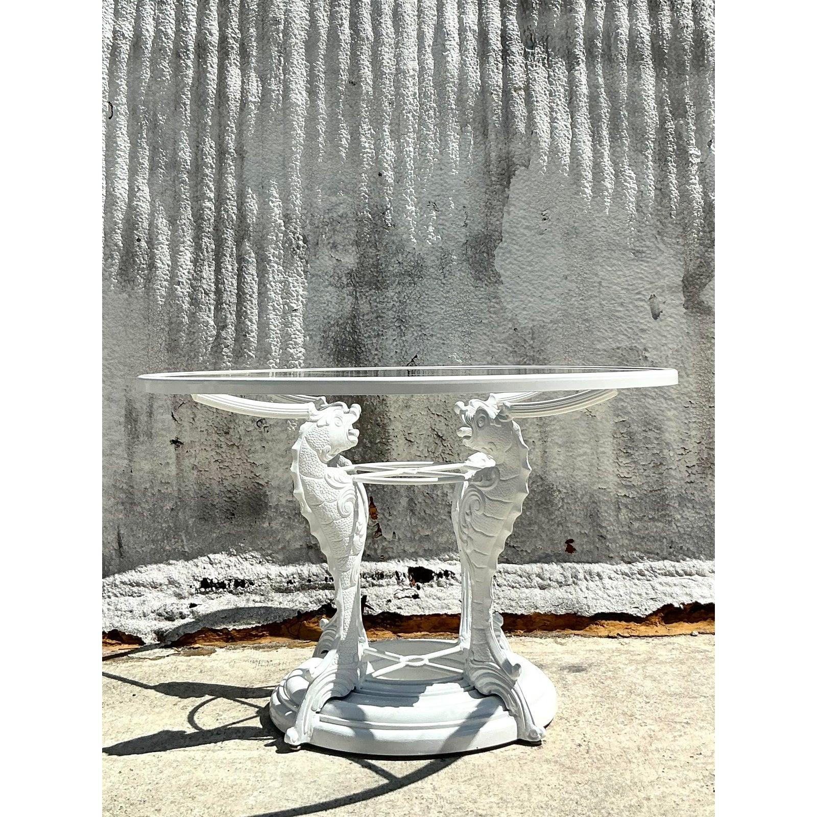 Hollywood Regency Table de salle à manger Koi vintage en fer forgé côtier en vente