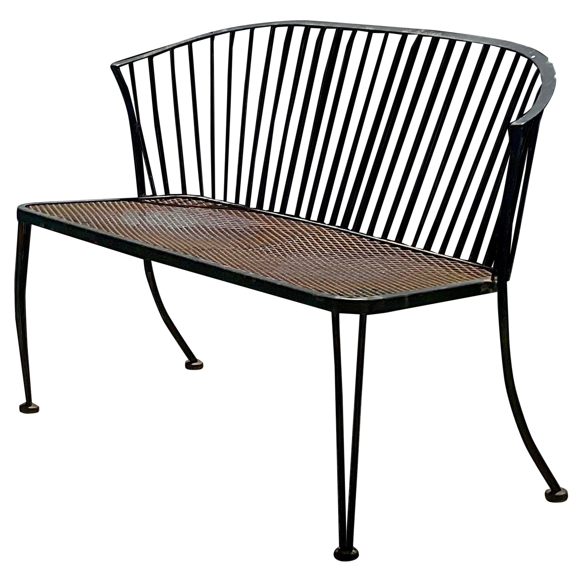 Vintage Coastal Wrought Iron Loveseat After Russell Woodard