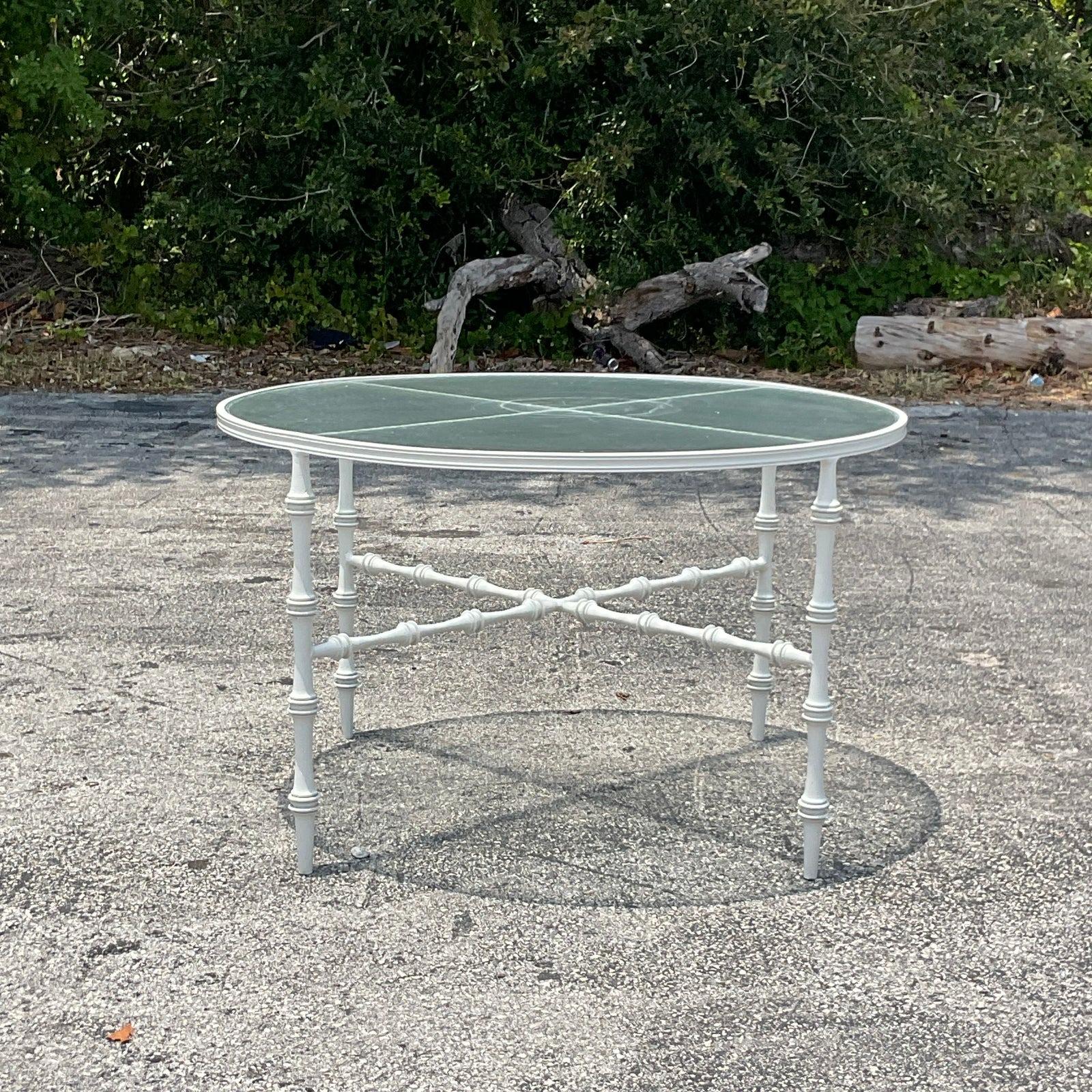 North American Vintage Coastal Wrought Iron Outdoor Dining Table After Phyllis Morris For Sale
