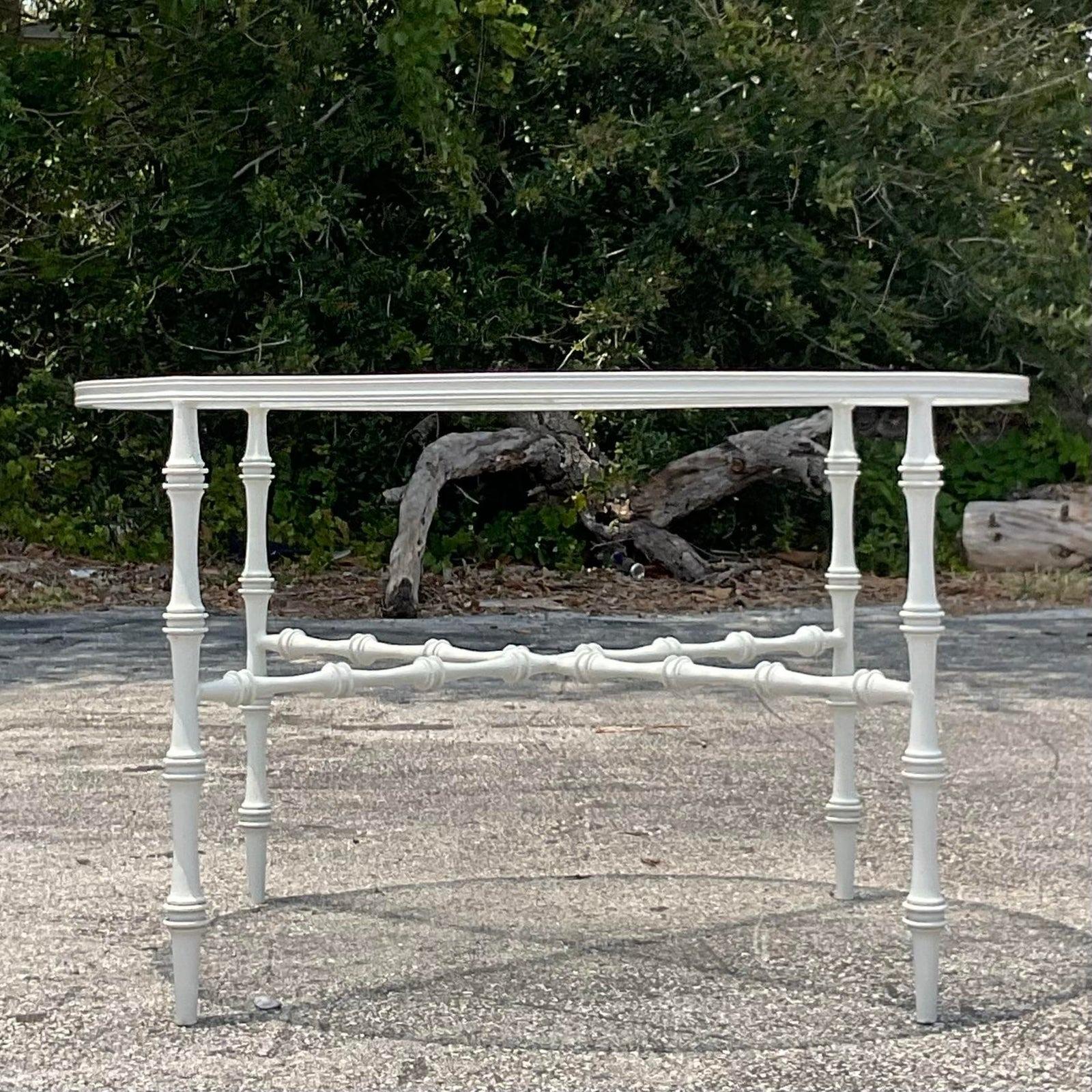 20th Century Vintage Coastal Wrought Iron Outdoor Dining Table After Phyllis Morris For Sale