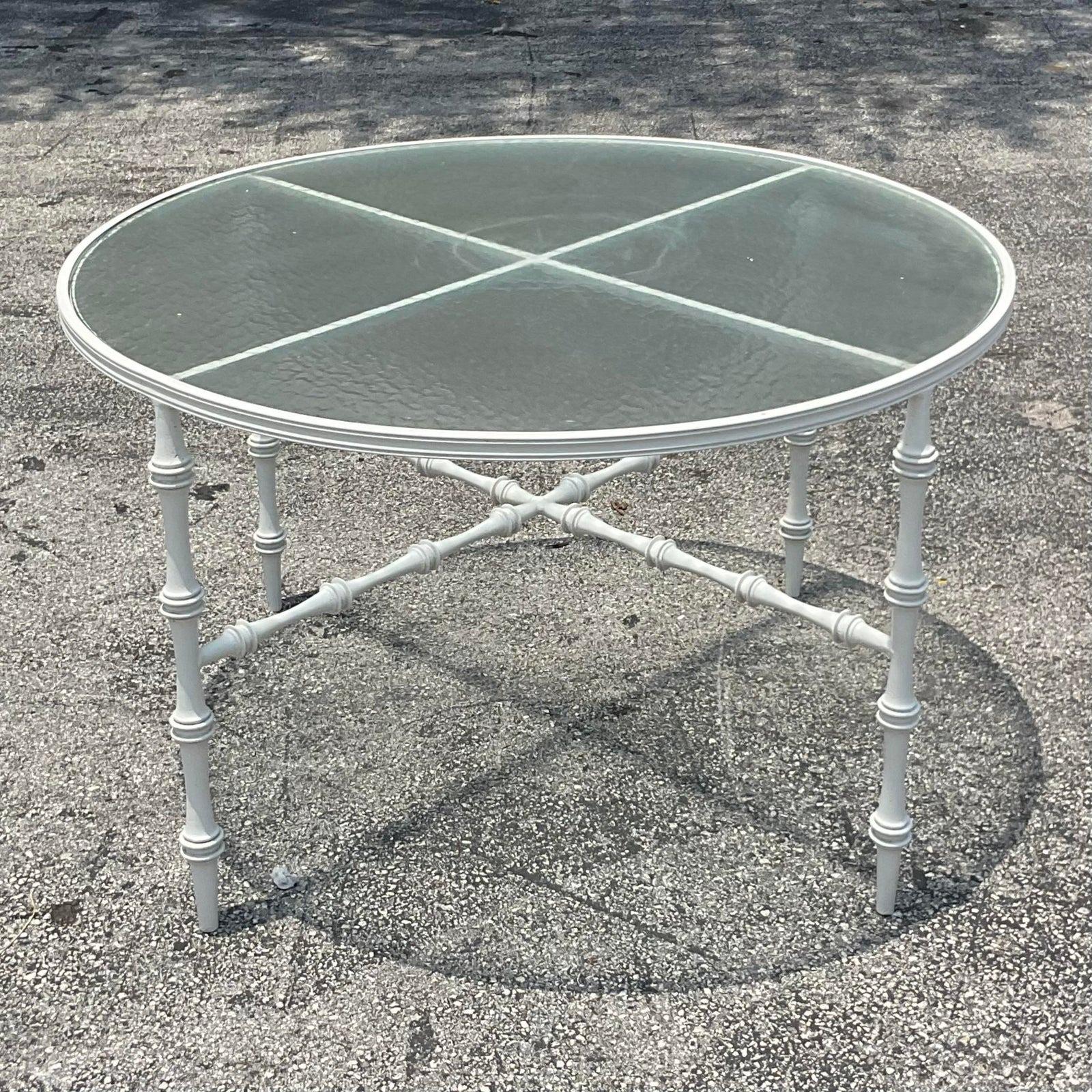 Vintage Coastal Wrought Iron Outdoor Dining Table After Phyllis Morris For Sale 2