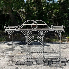 Vintage Coastal Wrought Iron Outdoor Trellis Console Table