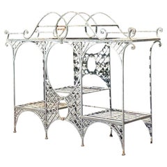 Vintage Coastal Wrought Iron Outdoor Trellis Console Table