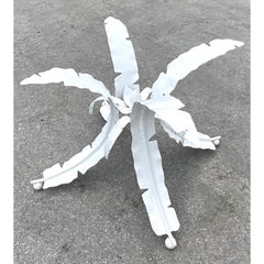 Vintage Coastal Wrought Iron Palm Frond Outdoor Table Pedestal